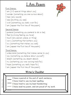 the poem i am poem is shown in this printable worksheet for kids