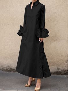 SkuCY-!159557MaterialDacron StyleLoose , A-line , Flared Sleeves , Long Sleeves FeatureButtoned , Split-side , Split-joint , Solid Color NecklineLapel OccasionCasual , Leisure Fashion SeasonsSpring , Autumn TypeMaxi Dresses ColorWHITE,BLACKSizeS,M,L,XL,2XL Please consult the size chart we provide for this item's measurements to help you decide which size to buy.Please note: There may be 1-3cm differ due to manual measurement.CMINCHBustShoulderSleeveLengthHemlineS1003961135180M1044062136184L10841 Fitted Maxi Dress, Flare Sleeve Dress, Loose Fit Shirts, Leisure Fashion, Shirt Dress Casual, Solid Color Shirt, Evening Dresses Elegant, Spring Summer Dress, Fashion Seasons