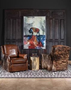 Western Cowhide & Leather Swivel Chairs - Your Western Decor Adobe Home, Leather Swivel Chair, Living Room Furnishings, Western Furniture, Decor Western, Leather Artisan, Garage Design, Western Decor, Long Periods