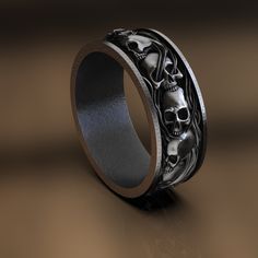 💔Explore your dark side with our exquisite skull ring! Crafted from sterling silver, this vintage gothic masterpiece is designed for those who revel in the macabre. The hammered back adds a touch of uniqueness suitable for any occasion, making it an ideal men's jewelry gift. Express your distinctive personality or surprise a loved one with this versatile piece that seamlessly blends simplicity with character. 💔The antique-style oxidized finish enhances the skull's intricate design, while the s Skull Ring Aesthetic, Gothic Black Rings With Skull Print, Black Skull Print Ring, Black Skull Print Rings For Halloween, Black Symbolic Skull Ring For Halloween, Black Halloween Rings With Skull Print, Halloween Black Rings With Skull Print, Symbolic Black Skull Ring For Halloween, Collectible Gothic Skull Ring