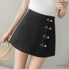 Lasaky - Metallic Fastener Design High-Waisted Skort High Waisted Culottes, High Waisted Short Skirt, Bodycon Maxi Skirt, Shorts Skirt, Pin Design, Vellum Paper, Midi Skirt Pencil, Short Waist, Japanese Paper