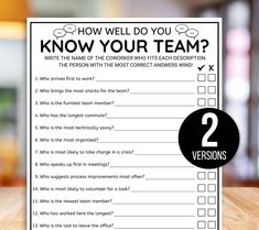 a question card with the words how well do you know your team? on it