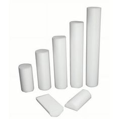 four white cylindrical cylinders are shown with one cylinder in the middle and five smaller ones behind them