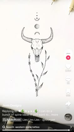 a drawing of a bull's skull on top of a sheet of white paper