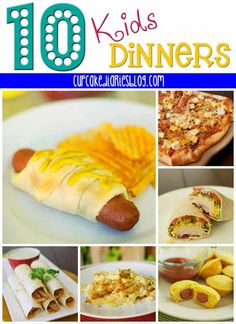 the top ten kid's dinners are shown with pictures of hotdogs and other foods