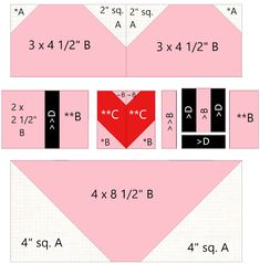 an image of a paper heart with the measurements for each piece and how to make it