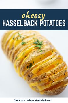 cheesy hasselback potatoes with cheese and herbs on top, served in a bread loaf