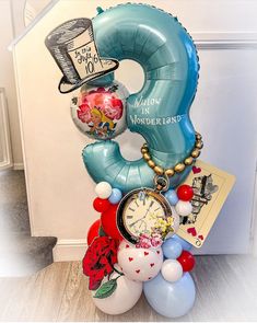 balloons and decorations are arranged in the shape of numbers