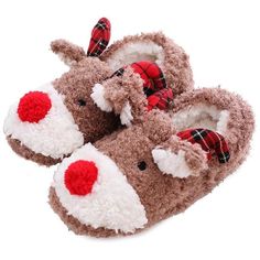 Slippers For Women- Soft Plush Anti-skid Indoor Cute Reindeer Fluffy House Winter Christmas Gift - C2188K8YONY - Women's Shoes, Slippers  #Slippers #Women's #Shoes # #Slippers Moose Slippers, Blue Slippers, Christmas Slippers, Christmas Moose, Dr Shoes, Animal Slippers, Cute Reindeer, Christmas Shoes, Slippers Cozy