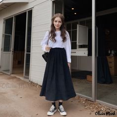 Olivia Mark - High-Waisted Midi Skirt in Elegant Design Craft Instructions For Kids, Skirts Midi High Waisted, Skirts With Pockets, Types Of Skirts, A Line Skirt, A Line Skirts, Elegant Design, Midi Skirt, A Line