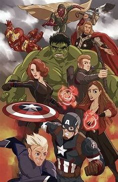 the avengers movie poster is shown with many different characters in front of an angry background