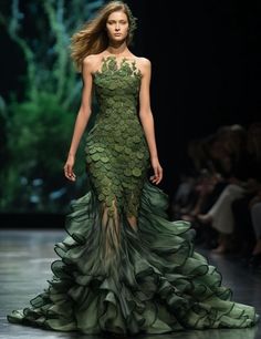 Green Mermaid Prom Dress, Romantic Wedding Dress, Runway Fashion Couture, Nature Dress, Theme Dress, Gala Dresses, Wedding Dresses Romantic, Fashion Design Clothes