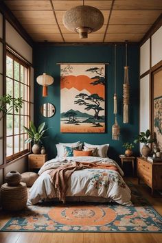 #BEAUTY, #RELATIONSHIPS #Fashion #Animals #Outfits #Winter #Outfits #Animals Japanese Theme Bedroom Ideas, Zen Guest Room, Japan Decoration Home, Colourful Minimalist Bedroom, Teal Guest Bedroom, Boho Interior Design Bohemian Homes, Vibey Decor, Boho Guest Bedroom, Japan Home Interior