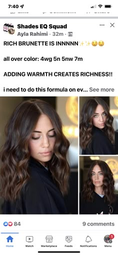 Hair Color Formulas Brown, Warm Brunette Shades Eq Formula, Redken Shades Eq Gloss Formulas Brown, Red Brown Hair Formula, Brown Hair Color Formulas, Brown Formulas Redken, Chestnut Brown Shades Eq Formula