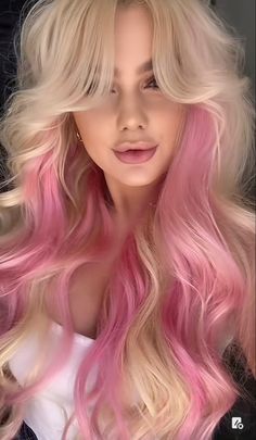 Pink Hair Highlights, Blonde Hair With Pink Highlights, Light Pink Hair, Pink Blonde Hair, Pink Hair Dye, Blonde With Pink, Dyed Hair Inspiration