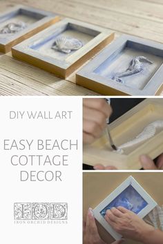 diy wall art with easy beach cottage decor using wood and shells in the box