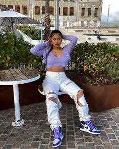 Jordan Violet, Outfit Jordan, Lavender Outfit, Lavender Tops, Streetwear Aesthetic, Top Outfit