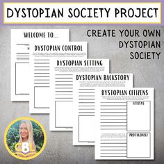 the dystopian society project is featured in this postcard for students to learn how