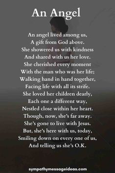 an angel poem written in black and white with the words,'an angel lived among us