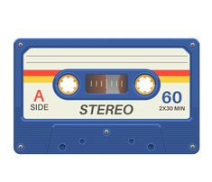 an old blue cassette with the word stereo on it's side, in front of a white background