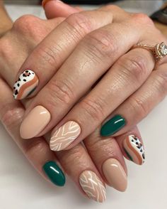 Blue And White Nails Cute Green Nails, Fall Nails Green, Green Nails Cute, Safari Nails, Cute Fall Nails, Blue And White Nails, Boho Nails, Cute Nails For Fall, Nails Cute