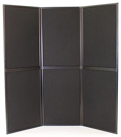 an empty room divider with four panels on each side and one section open to show the