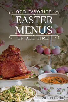 the cover of southern living's easter menu, featuring hams and other dishes