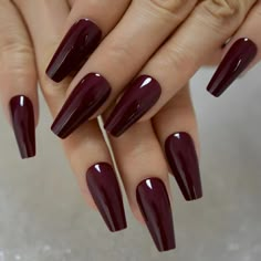 Wine Nails, Maroon Nails, Long Press On Nails, Shiny Nails, Burgundy Nails, Coffin Nails Long, Nails Long, Nail Glue