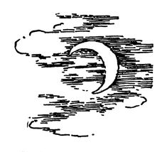 a drawing of the moon and clouds