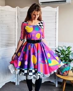 Clowning Dress with Sleeves Balloon Dog Apparel 80s Maximalism Fashion, Clowncore Aesthetic Outfits, Clowncore Dress, Kidcore Dress, Clowncore Fashion, Clown Fashion, Candy Outfit, Clown Dress, Funky Dresses