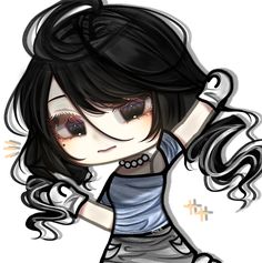 a drawing of a girl with long black hair