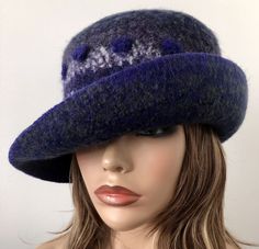 Felted Wool Winter Hat, Wide Brim Felted Cloche, Blue Felted Hat, Unique Felted Hat, Handmade Felted Hat Coachella Hat, Fedora Hat Summer, Art Deco Hats, Straw Cloche Hat, Wool Cloche Hat, Felted Hat, Felt Yarn, Cloche Hats, Flapper Hat