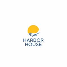 harbor house logo on a white background with the sun in the sky and water behind it