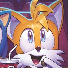 sonic the hedgehog and tails drinking soda together