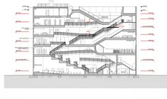 an architectural drawing shows the staircases and floor plans for a building with multiple levels