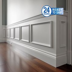 a white room with wood floors and wall paneling on the walls is featured in this ad for 24 hours to ship