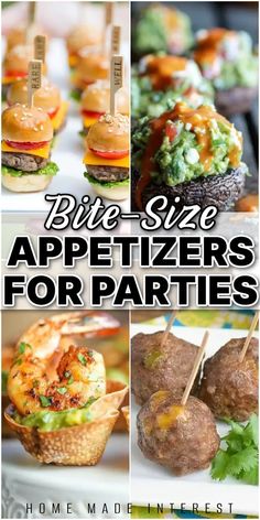 some appetizers for parties with text overlay