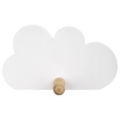 a white cloud with a wooden button on it's end is shown in front of a white background