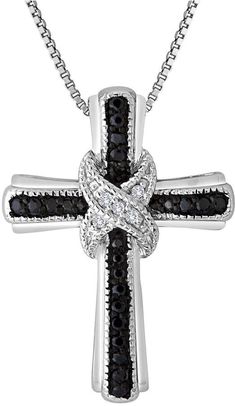 FINE JEWELRY 1/10 CT. T.W. White and Color-Enhanced Black Diamond Cross Pendant Necklace Valentine Ideas For Him, Valentines Gifts For Men, Valentines Gift Ideas For Him, Gift Ideas Valentines Day, Valentine Gift For Him, Mens Valentines Day, Gift For Him Valentines Day, Men Valentines