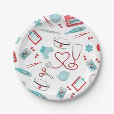 a paper plate with medical items on it and the words nurse appreciation written in red