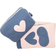 two blue and pink bags with hearts on the front one has a zippered pouch