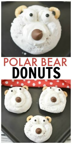 polar bear donuts with white frosting and brown noses