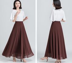 * A long skirt with fixed waist and side zipper. * A-line shape and wide hem, can make you look more taller and slimmer. * Made of pearl chiffon and fully lined. * Can custom make waist size and skirt length. * Material: 100% polyester * Size: True to US size, US 0-US 20 are available, you can let us know your usual size and height in your order. * Shipping: Free shipping Processing time : 5-7 Business days Delivery time : 7-20 Business days Tracking number available If you need rush order or ex Elegant White Chiffon Skirt, Flowy A-line Maxi Skirt, Flowy Wide Leg White Skirt, White Wide-leg Dresses With Flowy Skirt, Flowy A-line Lined Maxi Skirt, Flowy A-line Maxi Skirt With Lining, Voluminous Chiffon Skirt, White Chiffon Flared Skirt, Flowy White Chiffon Skirt