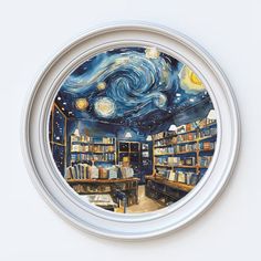 Starry Night Bookshop Cross Stitch Pattern Full Coverage PDF - Etsy Staircase Wall Decor, Starry Night