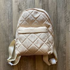 New! Quilted Mini Backpack Trendy Cream Softback Backpack, Trendy Cream Standard Backpack, Trendy Cream Backpack With Adjustable Strap, Trendy Cream Backpack, Trendy Everyday Bag By Forever 21, Cute Tiny Backpacks, Quilted On-the-go Backpack, Kawaii Mini Backpack, Korean Mini Backpack