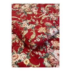 red floral fabric with gold and white flowers