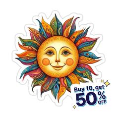 the sun sticker is on sale for $ 50 off, and it's colorfully painted