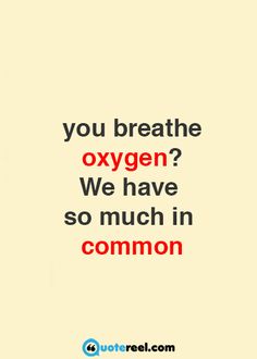 a quote that reads, you breathe oxygen? we have so much in common