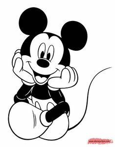 mickey mouse sitting on the ground with his arms crossed and eyes closed, in black and white