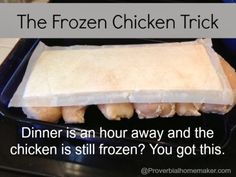 A little trick to deal with the frozen chicken when dinner time is looming. From ProverbialHomemaker.com Defrost Chicken, Cooking Meals, Kitchen Tricks, Cooking Chicken, Duck Recipes, Winner Winner Chicken Dinner, Freezer Cooking, Frozen Chicken, The Chicken